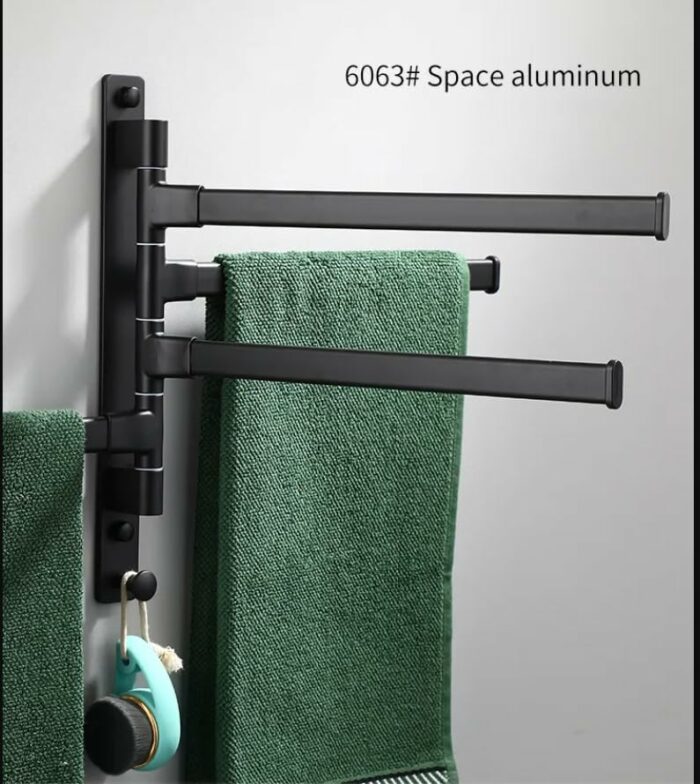 Swivel Towel Rack, Sviwel Towel Bar for Bathroom, Aluminum 4-Arm Towel Bar, Space Saving Wall Mounted Towel Holderwith Hook, Rustproof Swing Out