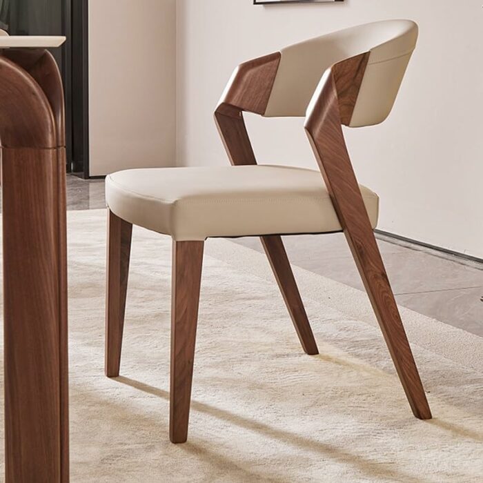 maozi Lounge Wood Leg Dining Chairs Cushions Desk Leather Chair Backrest Decoration