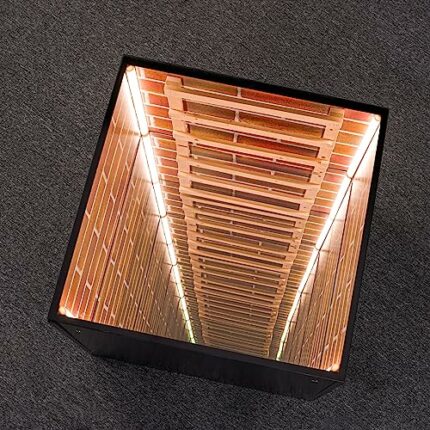 Modern Black Abstract Coffee Table with Infinity Mirror Well, Cool Square Coffee Table for Futuristic Decor, Unique Side Table/Night Stand/Bedsid