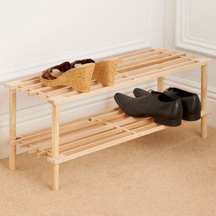 WOODEN SHOE RACK FOOTWEAR STORAGE ORGANISER UNIT SHELF DVD BOOKS TIER SLANTED Shoe Storage Shelf Standing Rack Shoe Cabinet for Hallway Living Ro