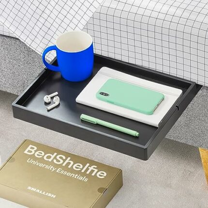 BedShelfie Bedside Shelf for Bed & Bunk Bed Shelf University Essentials Slide-On Bedside Table Nightstand Tray Caddy for Top Bunk Organizer As Se