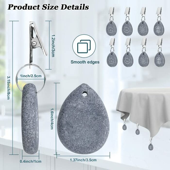 8Pcs Tablecloth Weights, Heavy Duty Tablecloth Pendant, Marble Teardrop Tablecloth Weight Stone with Metal Clips for Indoor Outdoor Home Kitchen
