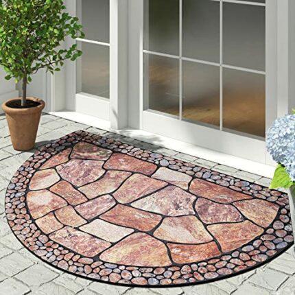 MANO Entry Rug Entryway Door Mat for Front Door Sassafras Doormat Outdoor Welcome Mat Large Half Round Rug for Patio Non Slip Indoor Rubber Door