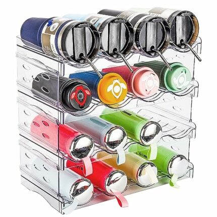 QUMMFA Water Bottle Organizer, 4 Pack Hold 16 Bottles, Stackable Water Bottle Holder, Kitchen Organizers for Cabinet, Countertop, Pantry and Frid