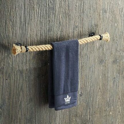 Nautical Towel Bar Black Nautical Accessories for Bathroom Nautical Bathroom Decor Rope Towel Racks for Bathroom Wall Mounted