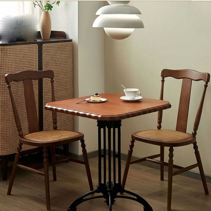 WALNUT Dining Chair Solid Wood Dining Stool Retro Furniture Rattan Sitting Surface Curved Backrest