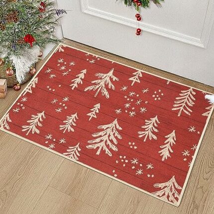 LuxFocus Doormat Washable Christmas Decorative Door Mats for Entrance Outdoor Non-Slip Welcome Doormat Rubber Backing Xmas Trees Printed Pattern
