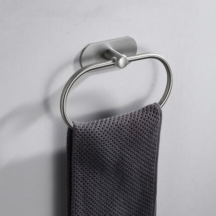 Juliyeh Self-Adhesive Towel Ring Stainless Steel Oval Towel Hook Towel Holder Wall Mounted Bathroom Accessories 2 kg Load (Silver)