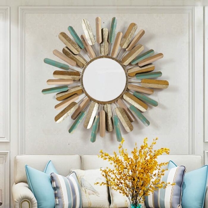 SXZHRUI Gold Wall Mirrors Decorative, 3D Metal Wall Decor, Natural Home Art Decoration, Luxury Gifts for Living Room Bedroom Kitchen Decoration,A
