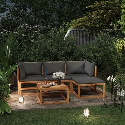 vidaXL Garden Lounge Set 5 Piece, Outdoor Sofa Set, Garden Furniture Set Corner Sofa Footrest, Farmhouse Style, with Cushions Solid Wood Acacia