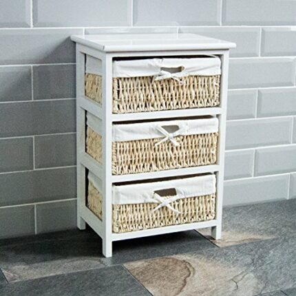 Home Vida Maize Storage Drawers Bedroom Bathroom Bedside Cabinet White, 3 Drawer