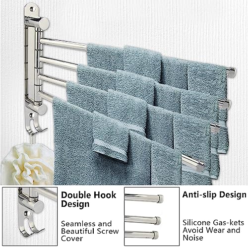 Swivel Towel Rail Wall Mounted, Stainless Steel Towel Rack Holder with 4 Swivel Bars, Swing Towel Holder for Kitchen, Bathroom, Toilet, Rotatable