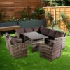 YFYTYG-PX 9 Seat Rattan Furniture Outdoor Sofa Dining Table with Free Rain Cover 3 Single Chair Sofa Dark Gray Sofa Cover (UK Flame Retardant Mat