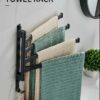 Swivel Towel Rack, Sviwel Towel Bar for Bathroom, Aluminum 4-Arm Towel Bar, Space Saving Wall Mounted Towel Holderwith Hook, Rustproof Swing Out