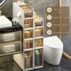 Bathroom Floor Cabinet Storage, 4-Tier Slim Toilet Paper Storage Cabinet with Clear Drawers and Casters, Large Capacity Narrow Vertical Dresser T
