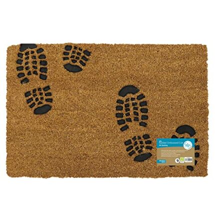 JVL 02-092 Rubber Embossed PVC Backed Coir Doormat, 40x60cm, Foot Prints