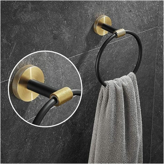 RAKUTE Towel Bar Stainless Steel Bathroom Hardware Set, Bathroom Accessories Black Towel Rail Bar Rack, Gold Towel Bar Shelf Towel Holder Towel S