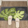 Alipis Door Floor Mat for Indoor Outdoor, 60 x 40cm Non-slip Front Door Mat with Fresh Leaves Pattern, Absorbent Bathroom Mats Washable Rug Entra