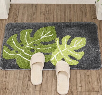 Alipis Door Floor Mat for Indoor Outdoor, 60 x 40cm Non-slip Front Door Mat with Fresh Leaves Pattern, Absorbent Bathroom Mats Washable Rug Entra
