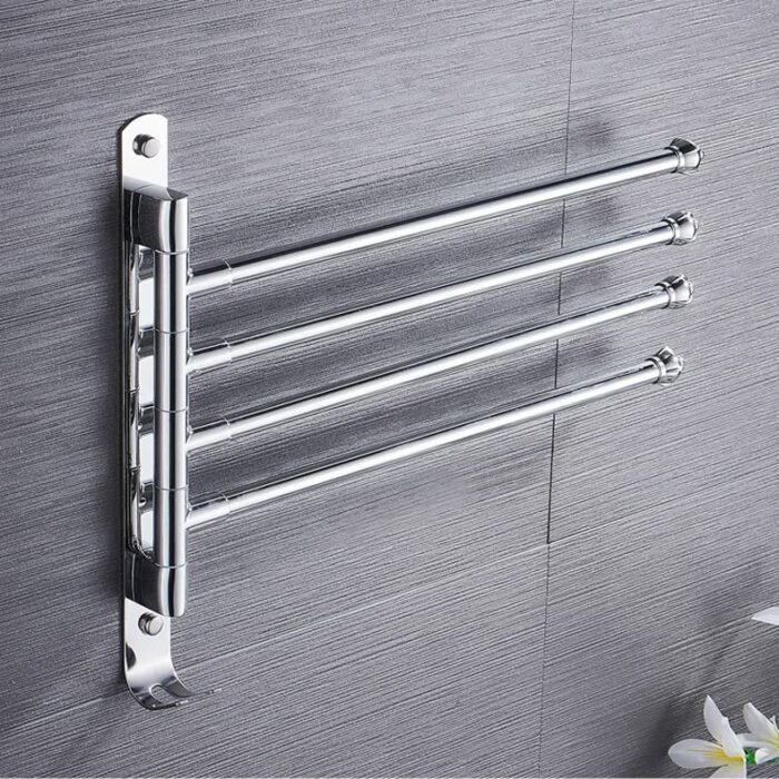 Swivel Towel Rail Wall Mounted Chrome Stainless Steel Towel Rack Holder with 4 Swivel Bars 180° Rotation Swing Towel Holder for Kitchen, Bathroom