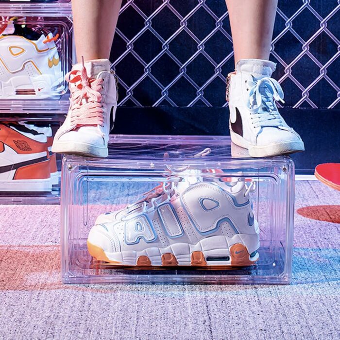 BoxLux Large Magnetic Shoe Organizer 10 Pack Storage Boxes for Closet, Fit Size 14, Clear Plastic Stackable Sneaker Containers Bins with Lids, Sh