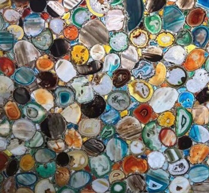 Gifts And Artefacts 36 x 36 Inches Square Shape Dining Table Top with Resin Art Multicolor Agate Stone Kitchen Table for Home Furniture Decor
