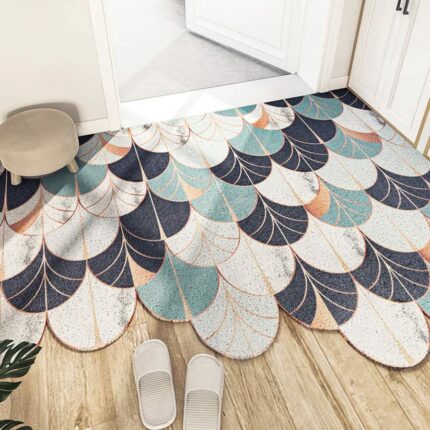 Blue Wave Entrance Door Mat, Japanese Style Ukiyo-e Doormat, Anti Skid PVC Coil Door Mats, Mat for Home, Washable Entryway Doormat