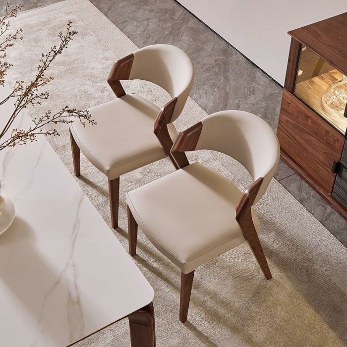 maozi Lounge Wood Leg Dining Chairs Cushions Desk Leather Chair Backrest Decoration