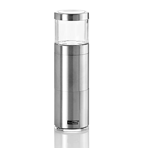 AdHoc PM87 MUSKATINO Nutmeg Grinder | Stainless Steel/Acrylic | Aroma Cap, Compact | (H) 125mm x (D) 38mm | Clear/Silver