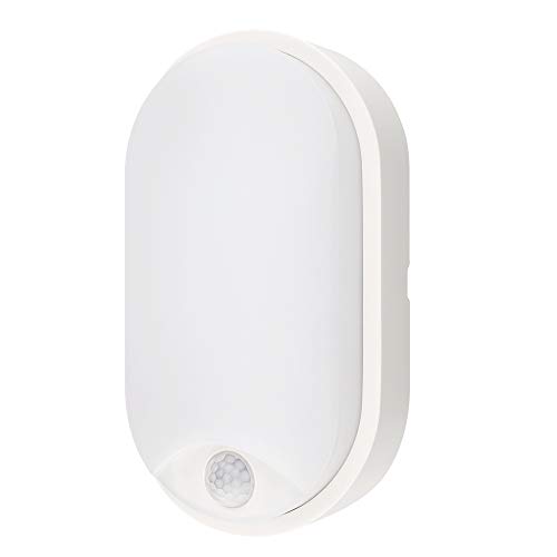 M EGA MEGACUBE 10W LED 4000K IP54 Flush Wall Mounted PIR Sensor Oval Bulkhead Light Fixture for Outdoor,Garden, Shed, Porch, Garage, Workshop, Pa