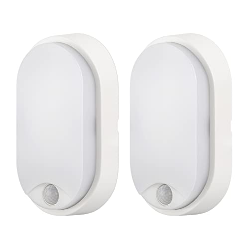 M EGA MEGACUBE 10W LED 4000K IP54 Flush Wall Mounted PIR Sensor Oval Bulkhead Light Fixture for Outdoor,Garden, Shed, Porch, Garage, Workshop, Pa
