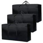 3 Pack 180L Large Storage Bags,600D Oxford Waterproof Garden Moving Storage Boxes with Zips,Under Bed Storage Box with Lid for Clothes,Duvet,Laun