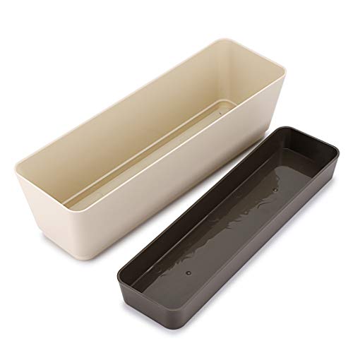 Skelang 2 Pcs Plastic Succulent Plant Pot, Rectangular Plant Pot with Drainage Holes, Long Shallow Pot for Bay Window, Kitchen Windowsill, Shelf,