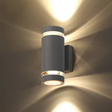 CELAVY Outdoor Wall Lights Up Down, Outside Wall Lights Mains Powered, IP65 Waterproof Porch Light Lamp Modern 3000K Aluminium, Exterior Round LE