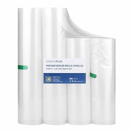 Inkbird 4 Rolls Vacuum Sealer Bags, 11" x 25' 2 Rolls & 8" x 25' 2 Rolls Vacuum Sealer Rolls for Food Saver, Sous Vide Bags Food Storage Freezer