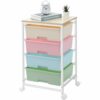 KINGRACK Storaeg Drawer Cart,Rolling Storage Cart with 5 Drawers, Storage Trolley Cart with Plastic Drawers,Utility Cart with Drawer,Wooden Table