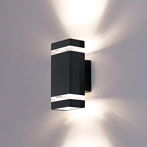 HLFVLITE 1002 LED Outdoor Wall Lamp, Aluminum Up/Down Outside Wall Light Exterior Wall Sconce, 2 * 5W 6400K Cold White Bulbs Included, IP44 Water