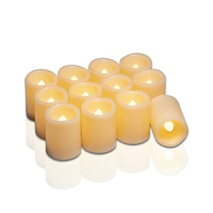 ANLIOTE Battery Operated LED Tealight Candles 12 Pack, Last 120 Hours Longer Flameless Flickering Tealight, Electric Fake Candle for Party, Table