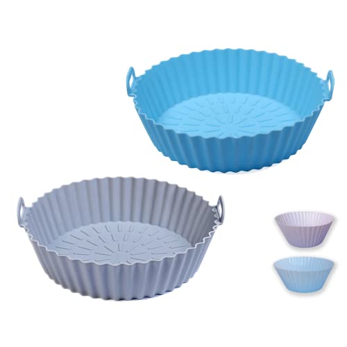 MIR & MAD® 2PCS Air Fryer Silicone Liner & 2 Cupcake Liners | 8 Inch Round Food Safe Non Stick Reusable Silicone Air Fryer Liner | Air Fryer Acce