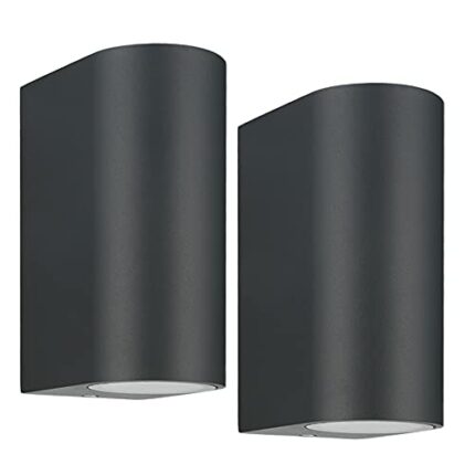 LASIDE Outdoor Wall Lights Pack of 2, Anthracite Grey GU10 Up Down Outside Wall Lights Electric, IP44 Waterproof Aluminium Garden Wall Lights Mai