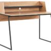 Beliani Home Office Desk with Shelf Storage 120 x 59 cm MDF Light Wood Black Gorus