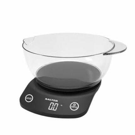 Salter 1074 BKDR Electronic Digital Kitchen Scale, Max 5 Kg, Cooking , Baking, Add & Weigh, Measures Liquids/Fluids, Hidden Until Lit Display, 1.
