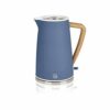 Swan Nordic 4 Slice Toaster, Blue, 1500W, Scandi Style, ST14620BLUN & Nordic Jug Kettle, 1.7 Litre, Blue, Rapid Boil, Wood Effect Handle, Soft To