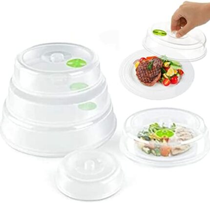 U-COOK Microwave Plate Cover Lid (5 Piece Set) - Dish Cover with Splatter Protection Guard, Steam Ventilation - Mixed Sizes For Large & Small Pla