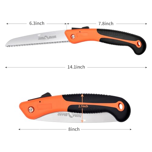 FLORA GUARD 6.3 Inch Folding Pruning Saw - Hand Garden Saw, Saw for Trees with Non-Slip Handles and Safey Lock, Sturdy and Lightweight