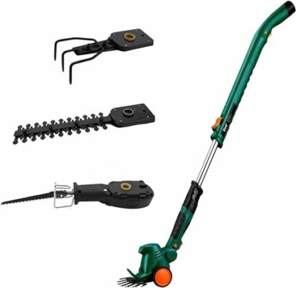 4 in 1 Garden Pruning Tools, Lawn Mower/Hedge Trimmer/Pole Saws/Scarifier, Electric Cordless String Trimmer with Wheel and Telescopic Rod,1 Batte
