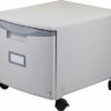 Storex Plastic One-Drawer File Cabinet – Locking Document Organizer with Casters for Home and Office, Gray, 1-Pack (61263A01C)