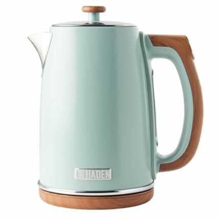 Haden Dorchester Variable Temperature Kettle - Wood Effect Finish, Fast Boil, 3000w, 1.7litre - Green Stainless Steel Kettle - Overheat Protectio