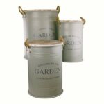 Set of Three Potting Shed Green Round Storage Tins Garden Decoration