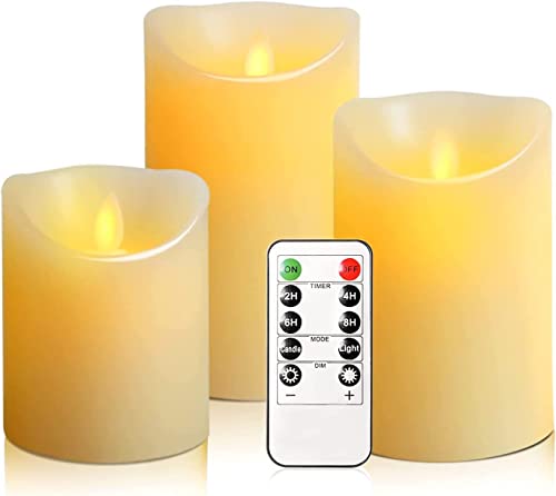 Led Candles Flameless Candles, 4"/5"/6"Set of 3 Flameless Flickering Candles Battery Operated with 24 Hour Timer and 10 Key Remote Control, Ivory